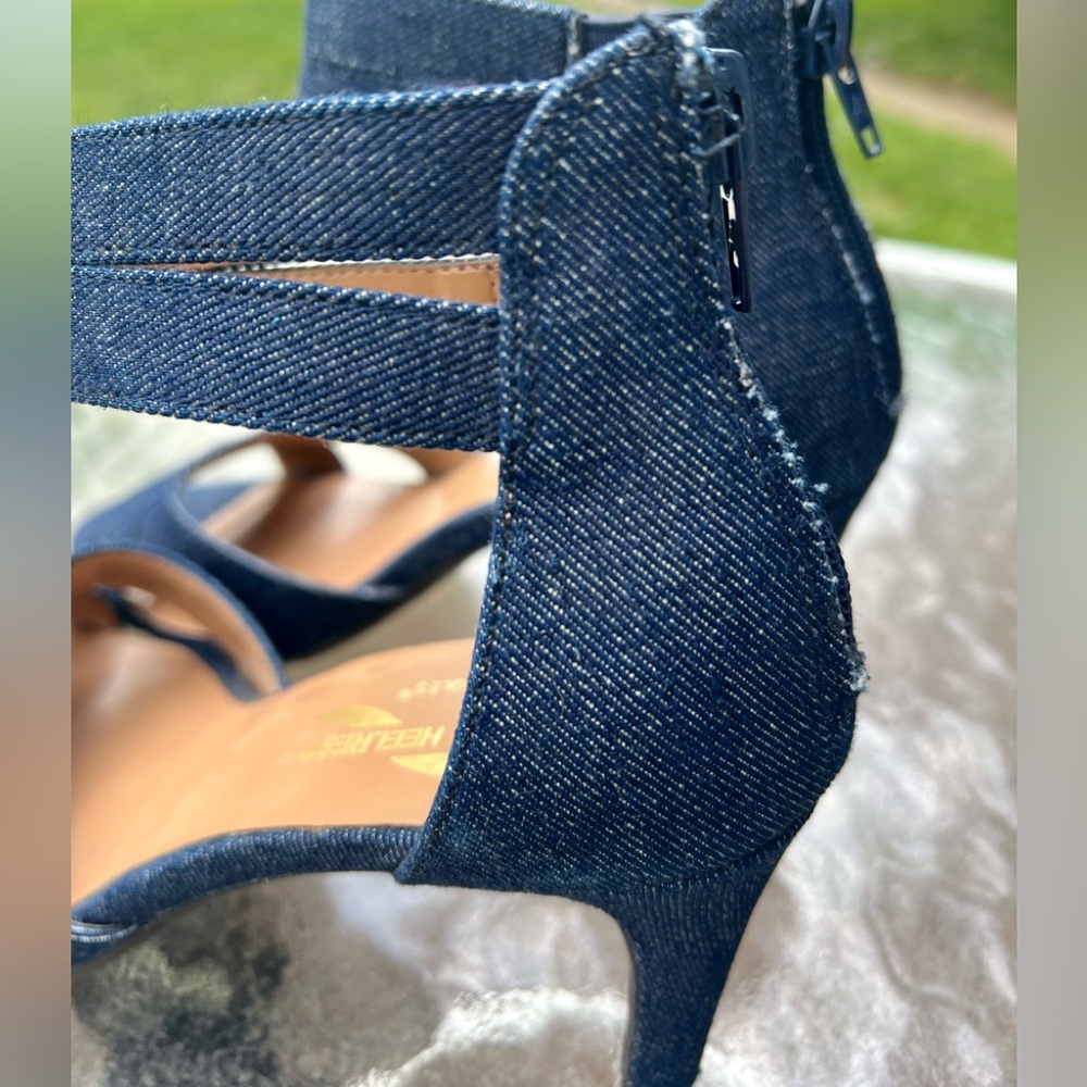 A2 Aerosoles Heelrest Denim Jean Strappy Heels y2k Britney 6 Comfort Sandals - Picture 3 of 9